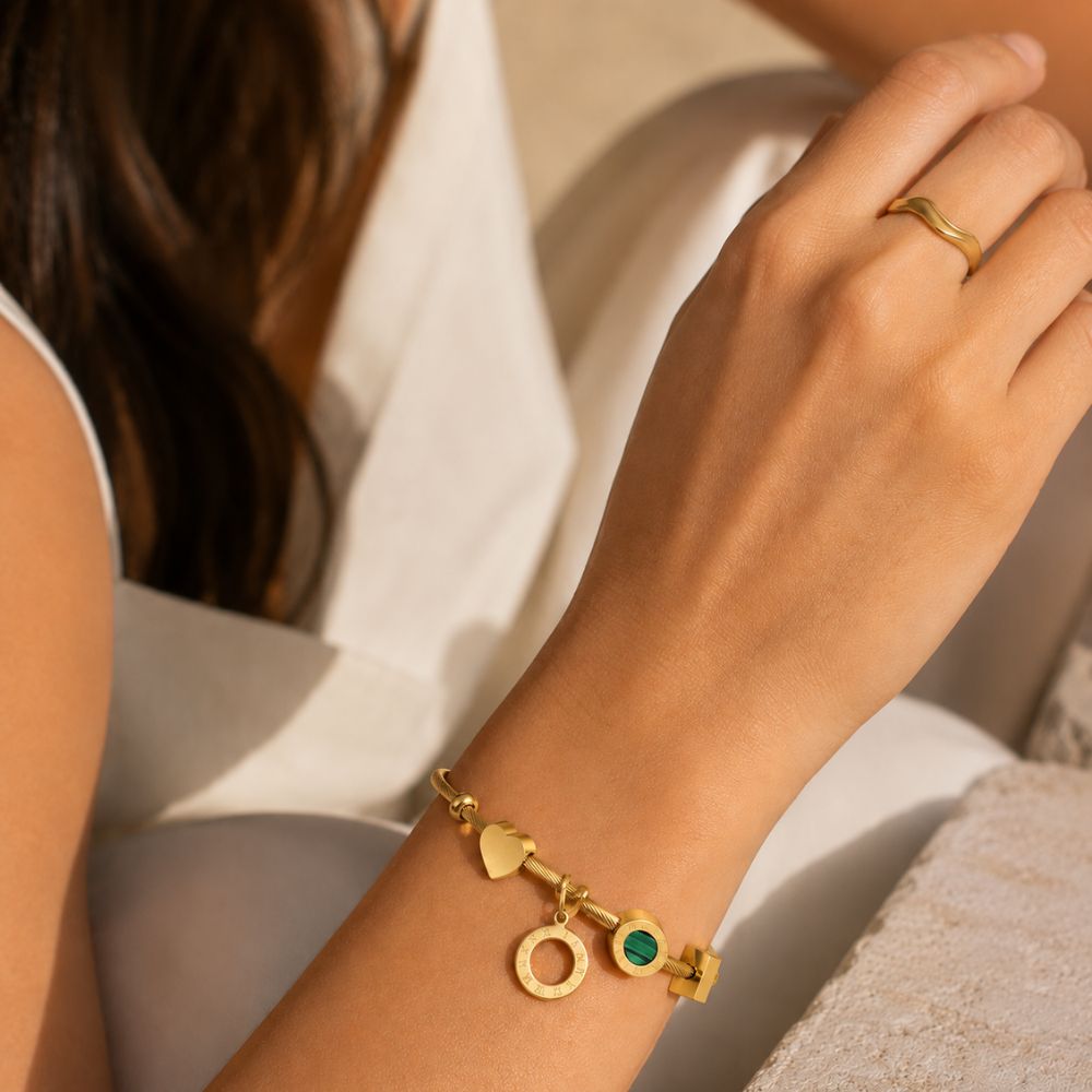 Lila Malachite Charm Bangle