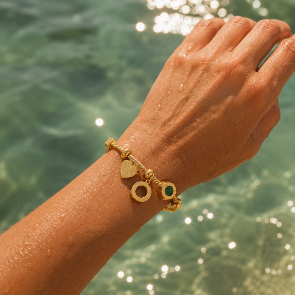 Lila Malachite Charm Bangle