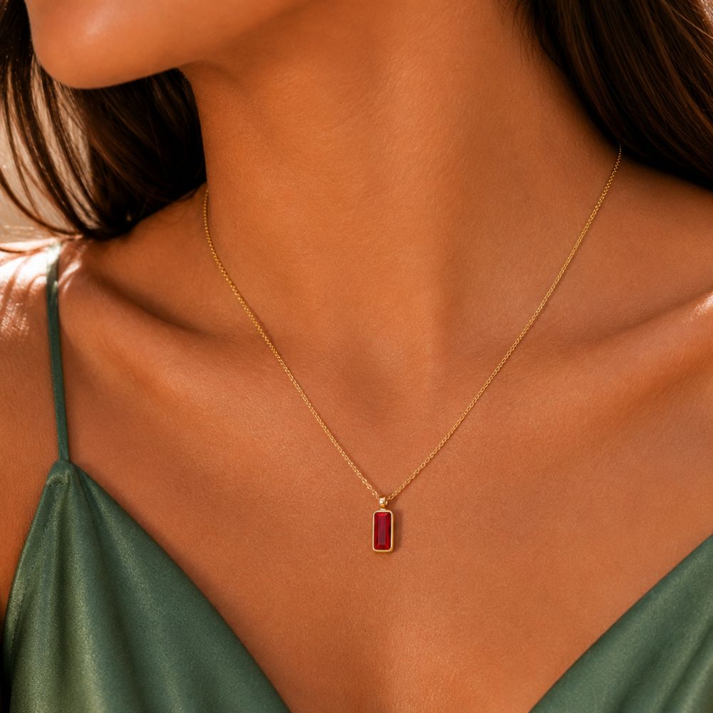 Ruby Crystal Pendant Necklace