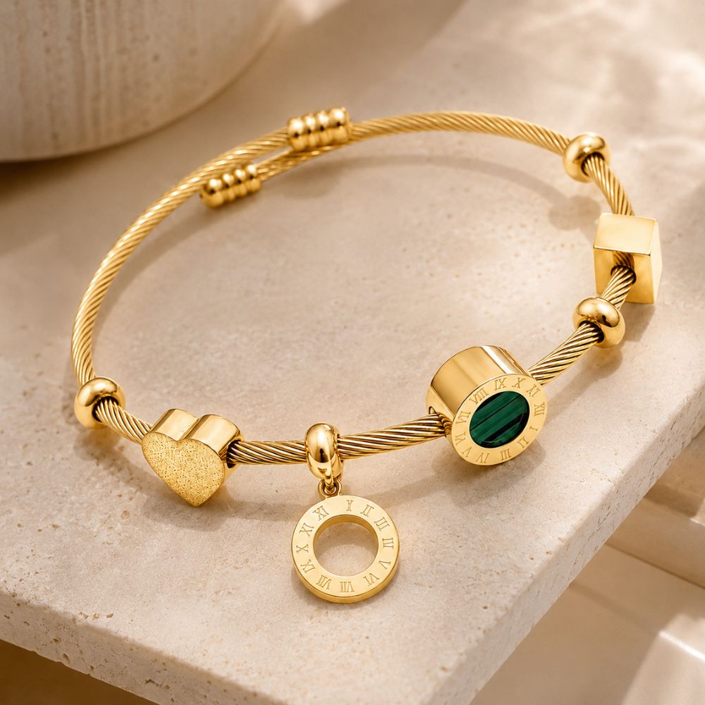 Lila Malachite Charm Bangle