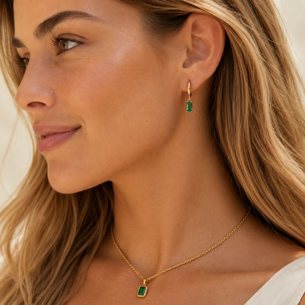 Cleo Emerald Hoop Earrings